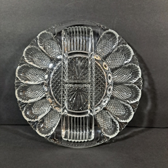 Vintage Clear Depression Glass Deviled Egg Serving Plate Tray 11" - Picture 1 of 8